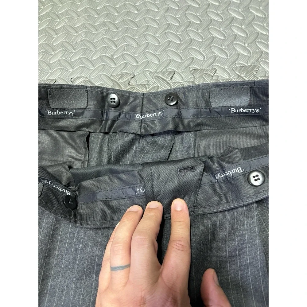 Vintage Burberrys Mens Grey Gray Striped Italian Wool Suit Blazer 36x28 Pants